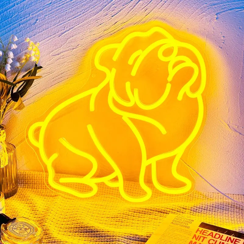 ICLE ネオンサイン ブルドッグモチーフ｜ペットショップおしゃれ 壁掛け ペット 犬 インテリアライト 店舗装飾