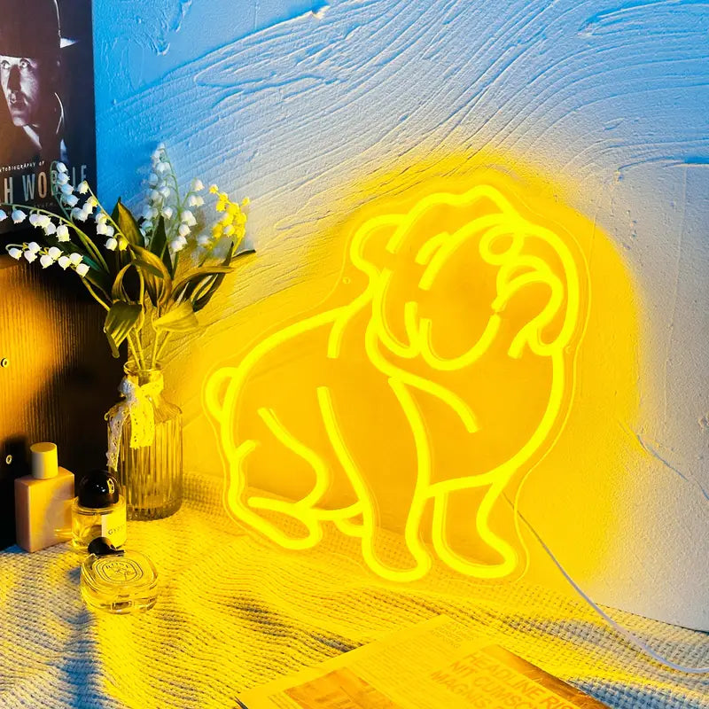 ICLE ネオンサイン ブルドッグモチーフ｜ペットショップおしゃれ 壁掛け ペット 犬 インテリアライト 店舗装飾