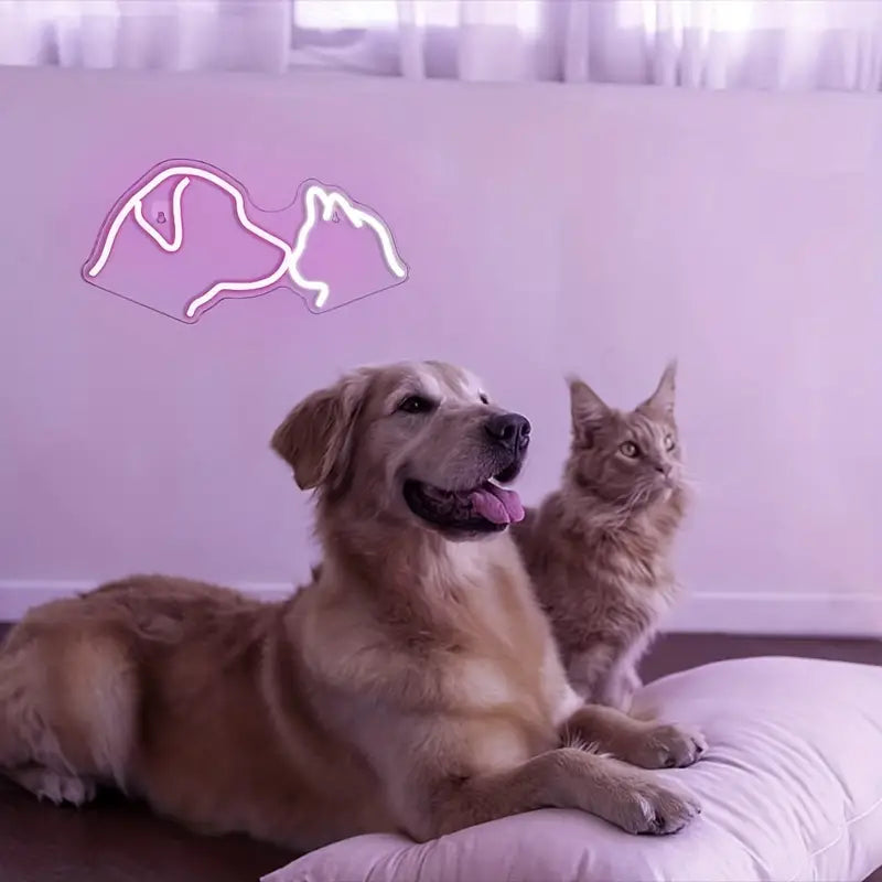 ICLE ネオンサイン 犬 猫 シルエット LEDネオンライト おしゃれ オーダーメイド対応 壁掛け・卓上兼用 ペットグッズ 誕生日プレゼントに