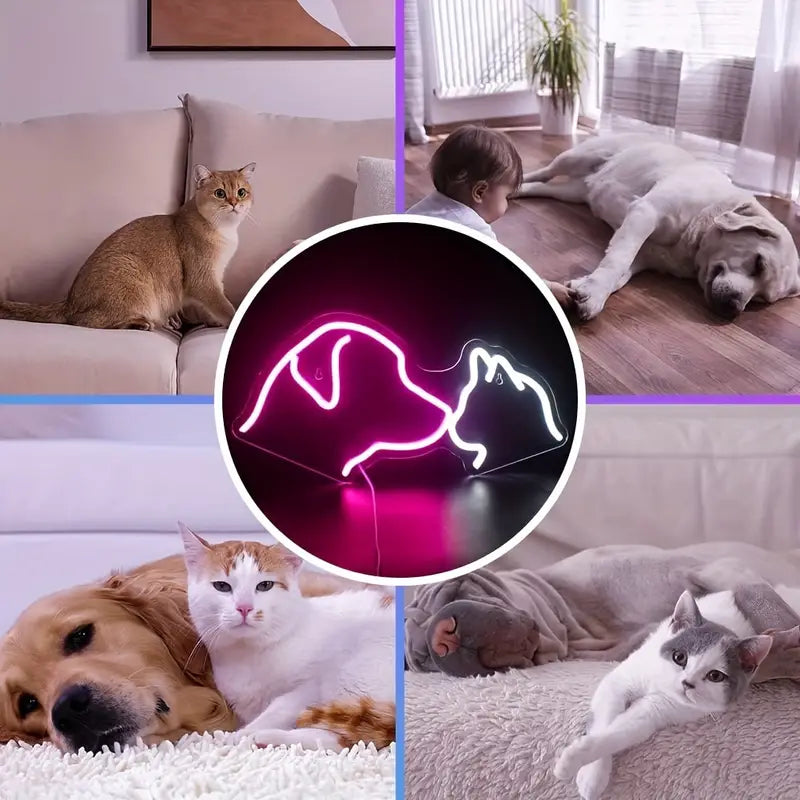 ICLE ネオンサイン 犬 猫 シルエット LEDネオンライト おしゃれ オーダーメイド対応 壁掛け・卓上兼用 ペットグッズ 誕生日プレゼントに